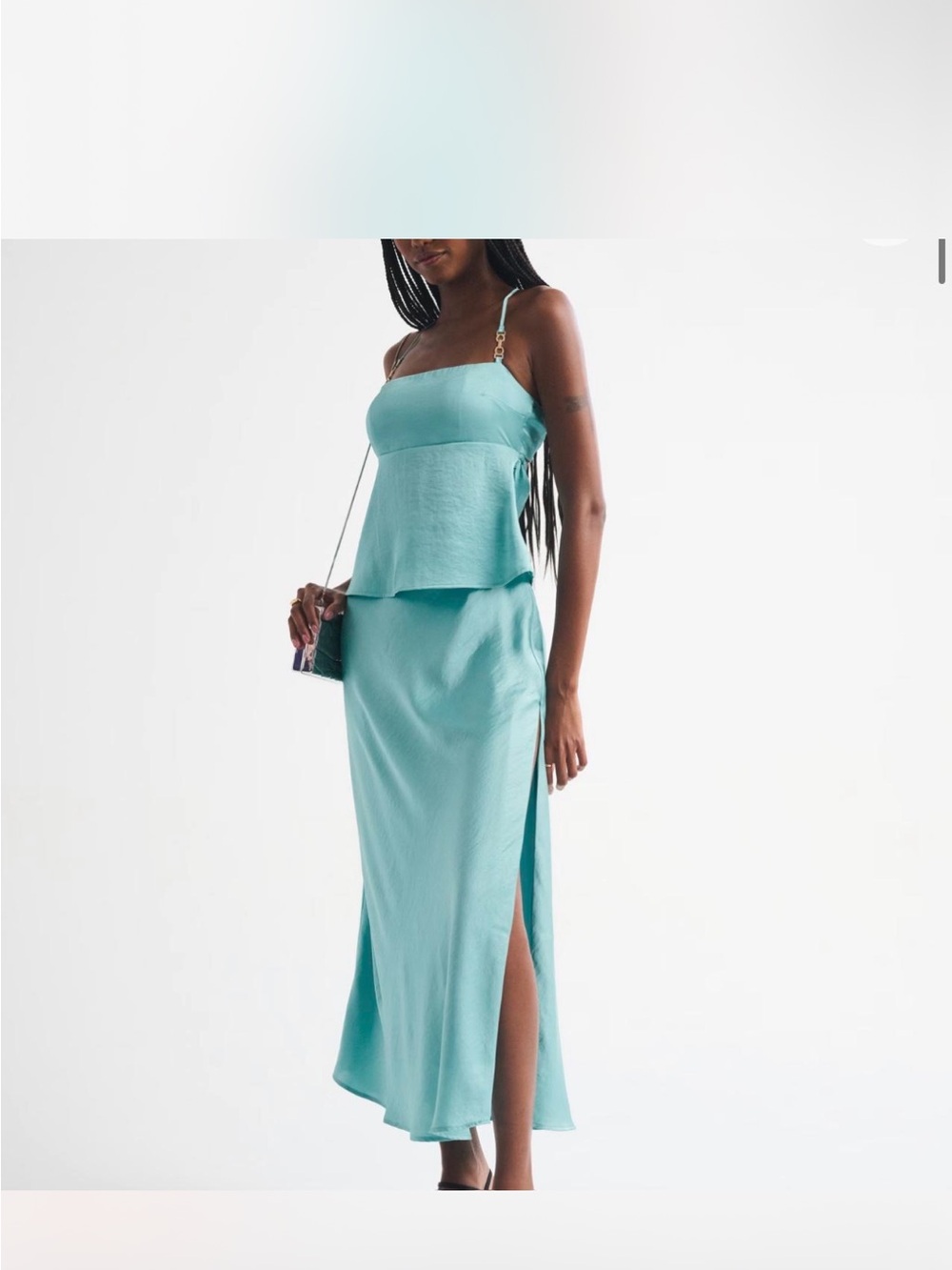 Abercrombie & Fitch Teal Satin Maxi Skirt with Side Slit